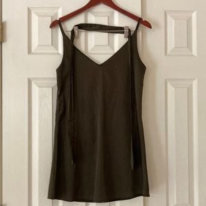 Olive Green Satin Tie Dress